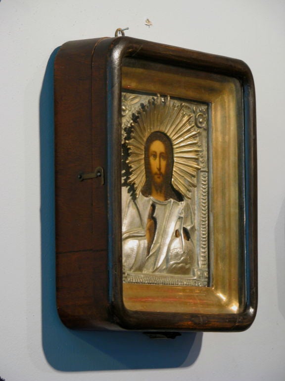Silver Russian Icon of Christ Depicted as Ruler of All
