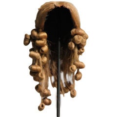 Victorian Flax Doll Wig on Three Foot Museum Stand