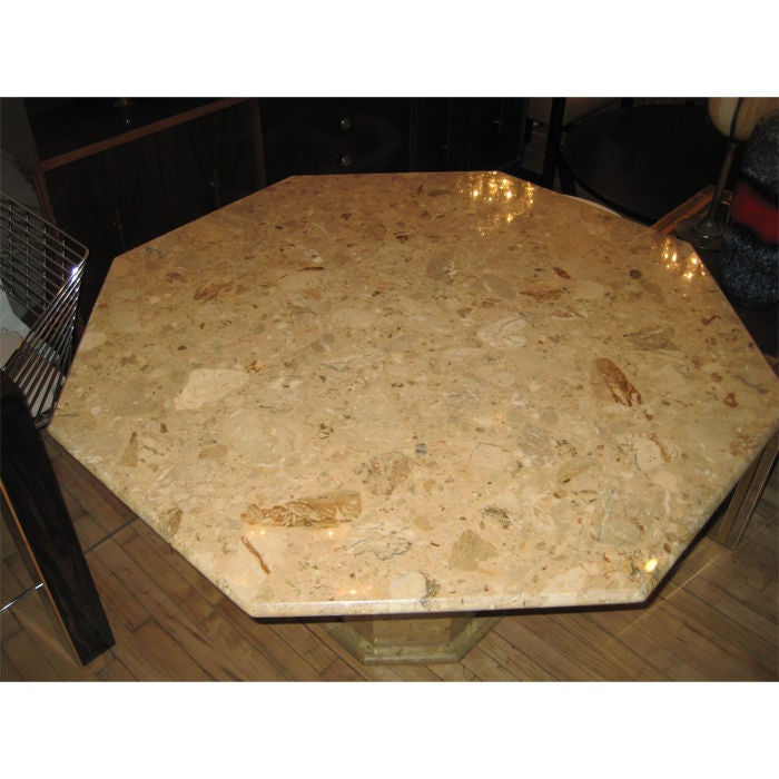 Octagonal Marble Dining Table, with Sculptural Octagonal Pedestal Base, Can Seat Eight, (8) End-Side Table also available, it is Semi Round at W 28