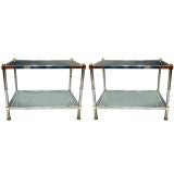 Pair of LaBarge Brass and Nickel Empire End Tables