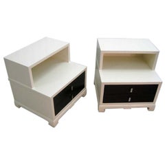 Two-Tone Pair of Low Bedside Tables after James Mont