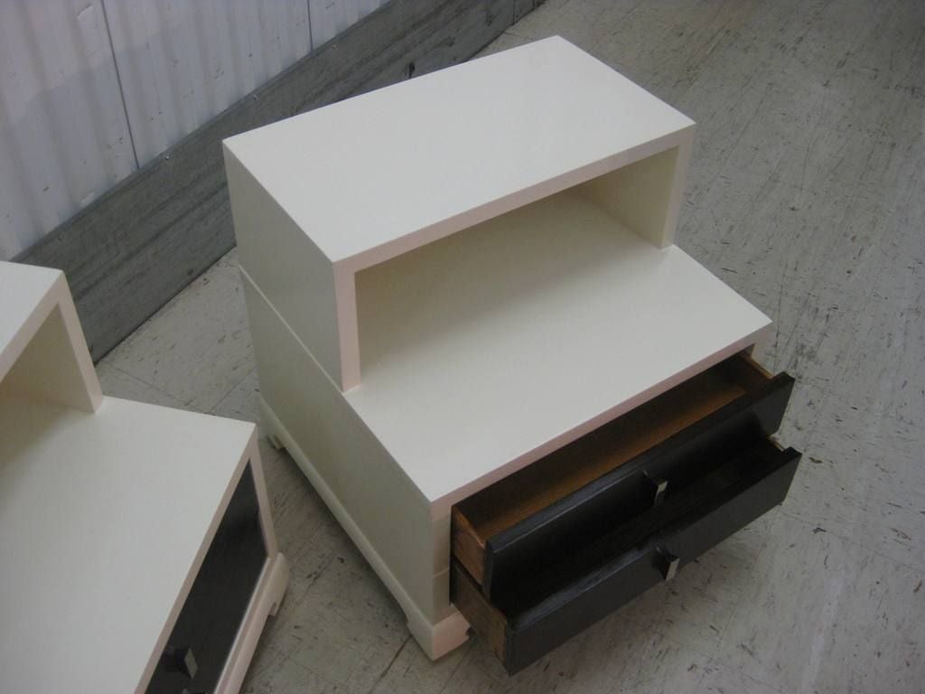 Two-Tone Pair of Low Bedside Tables after James Mont