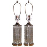Vintage Pair of Nickel Hollywood Regency Crystal Table Lamps