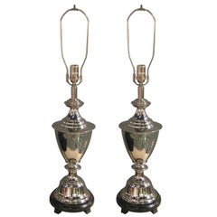 Vintage Pair of Nickel Trophy Table Lamps by Behrman