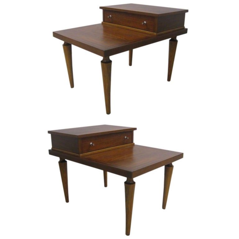 Pair of Two-Tier Moderne Bedside End Tables  For Sale