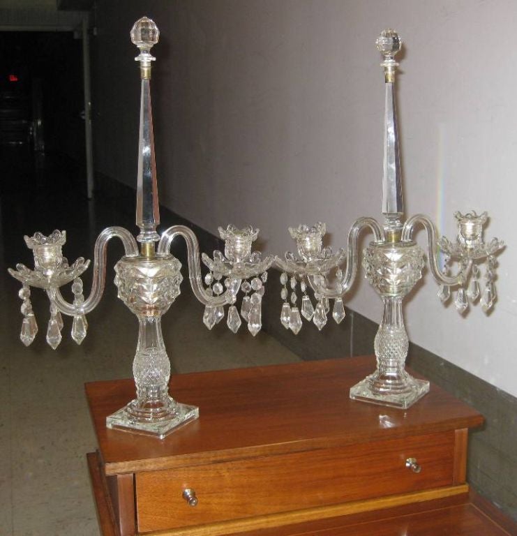 Pair of Hollywood Regency Crystal Candelabra