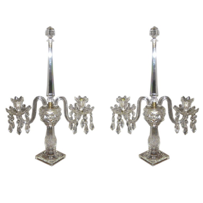 Pair of Hollywood Regency Crystal Candelabra For Sale at 1stDibs