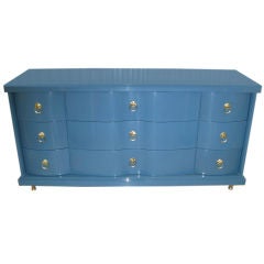 Beautiful Blue Lacquered Serpentine Art Deco Dresser
