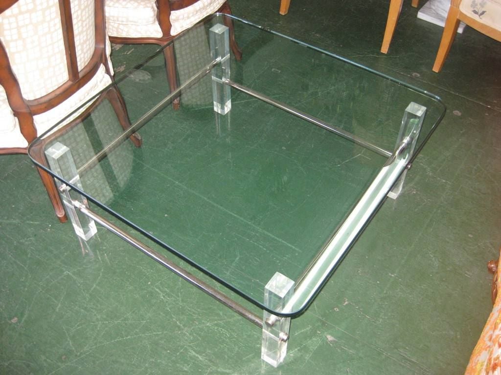 American Square Lucite and Glass Cocktail Table