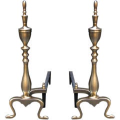 Pair of Traditional Spire Andirons in Satin Brass and Also in Nickel 1