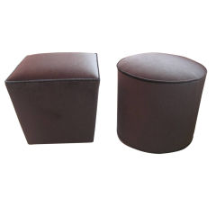 Pair or Individual Poufs in Chocolate Mohair