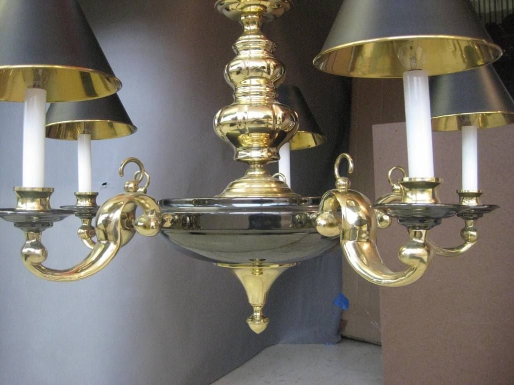 Five-Arm Gunmetal and Gold Chandelier