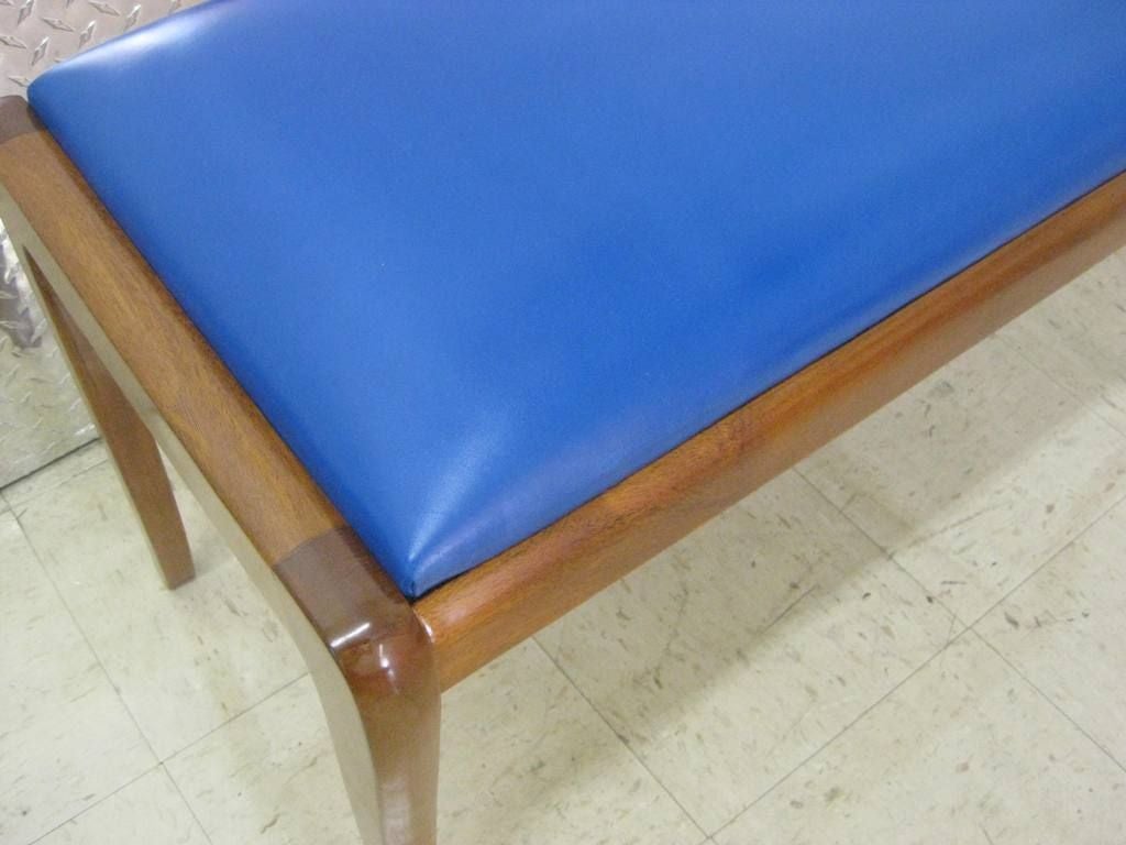 American Curved Legs Blue Leather Bench