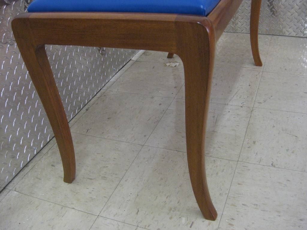 Curved Legs Blue Leather Bench In Excellent Condition In Bronx, NY