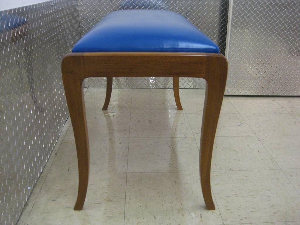 20th Century Curved Legs Blue Leather Bench
