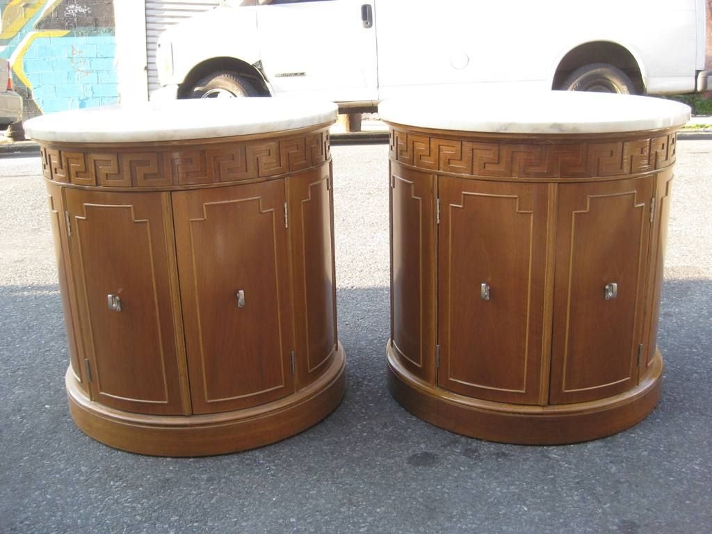 American Pair of Monumental Column Bedside End Table