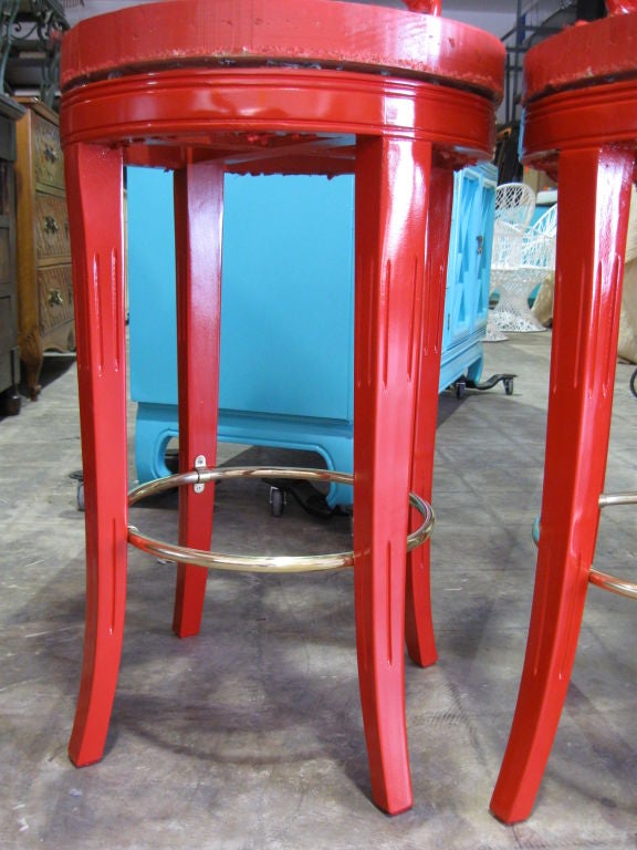 Late 20th Century Pair Of Lacquered Grotto Inspired Bar Stools