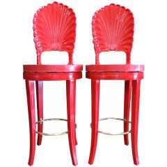 Pair Of Lacquered Grotto Inspired Bar Stools