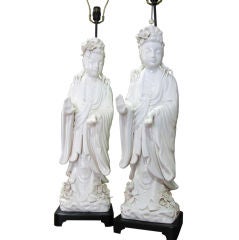 Pair Of Blanc De Chine Figural Lamps, Nardine CA