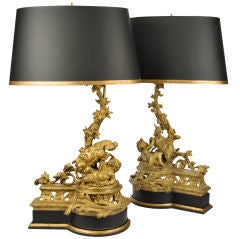 Pair Gilt Bronze Lamps