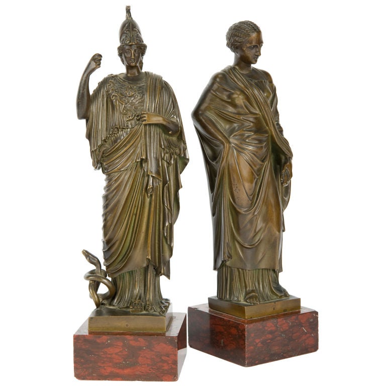 Athena and Attendant Bronze Figures - After the Antique. For Sale