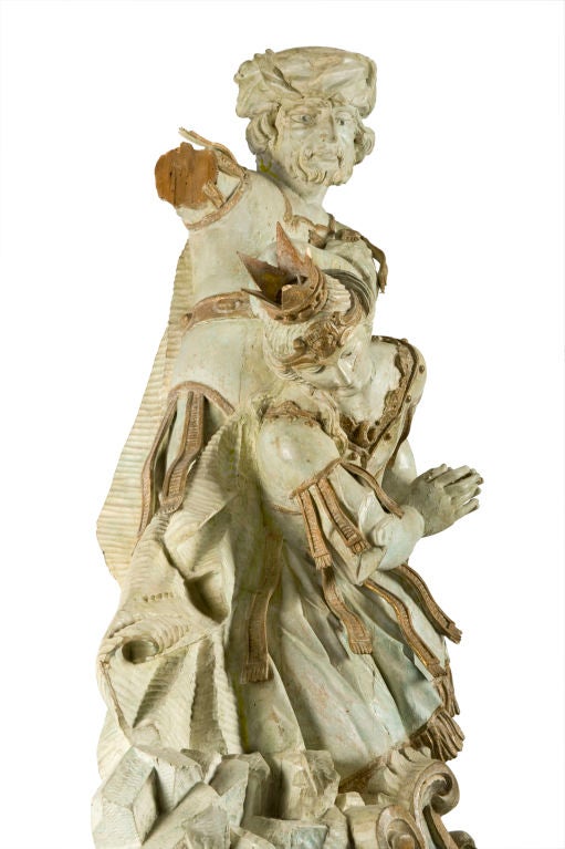 Bavarian Limed and Part Gilded Fragmentary Softwood Carving of The Martyrdom of St. Dorothea Of Alexandria.