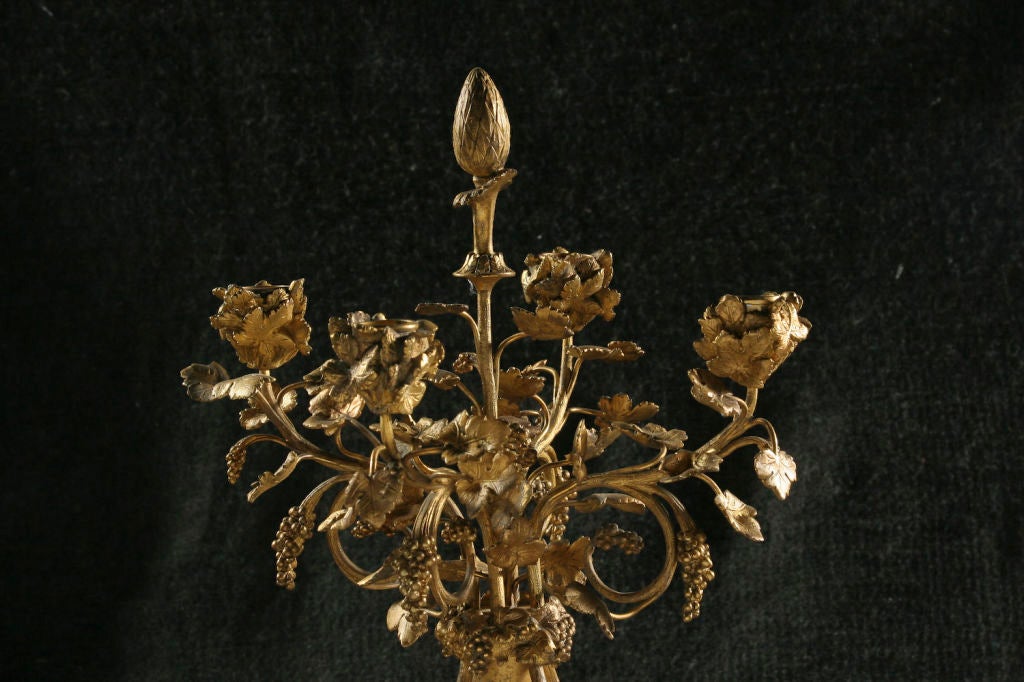 French Pair of Gilt-Bronze and Marble Candelabras