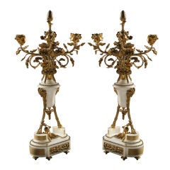 Pair of Gilt-Bronze and Marble Candelabras