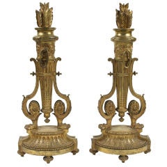 Pair of Gilt-Bronze Louis XVI Style Andirons