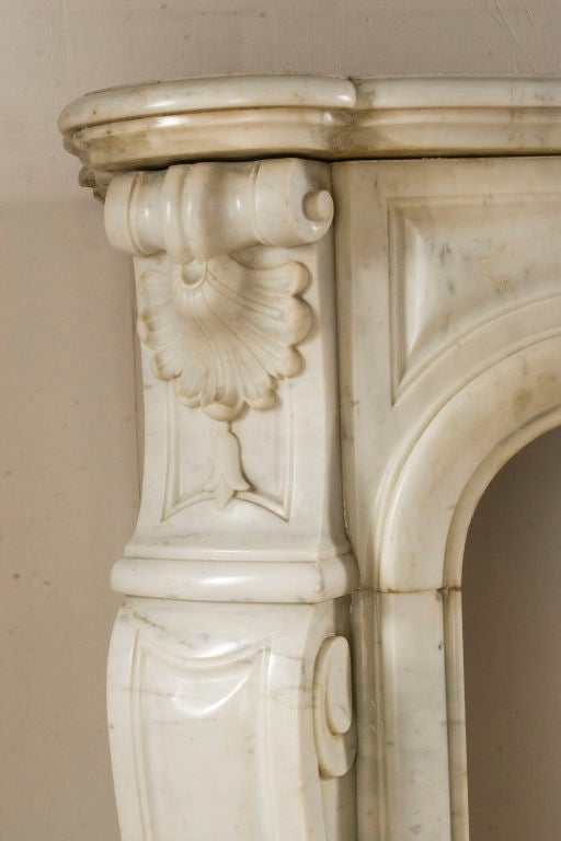 French Régence Style White Carrara Marble Fireplace