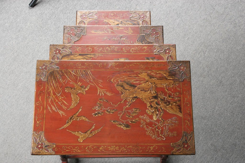 Set of Four Red Japanned Nesting Tables