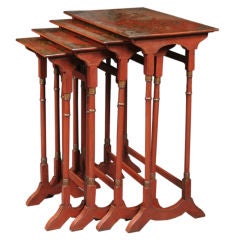 Antique Set of Four Red Japanned Nesting Tables