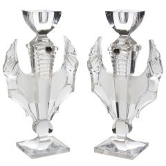 Unusual Pair of Crystal Art Deco Candle Sticks