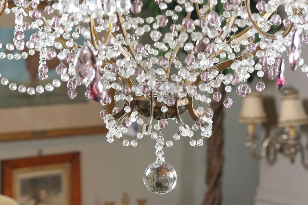 Italian clear and amethyst glass and gilt metal 8 light chandelier.