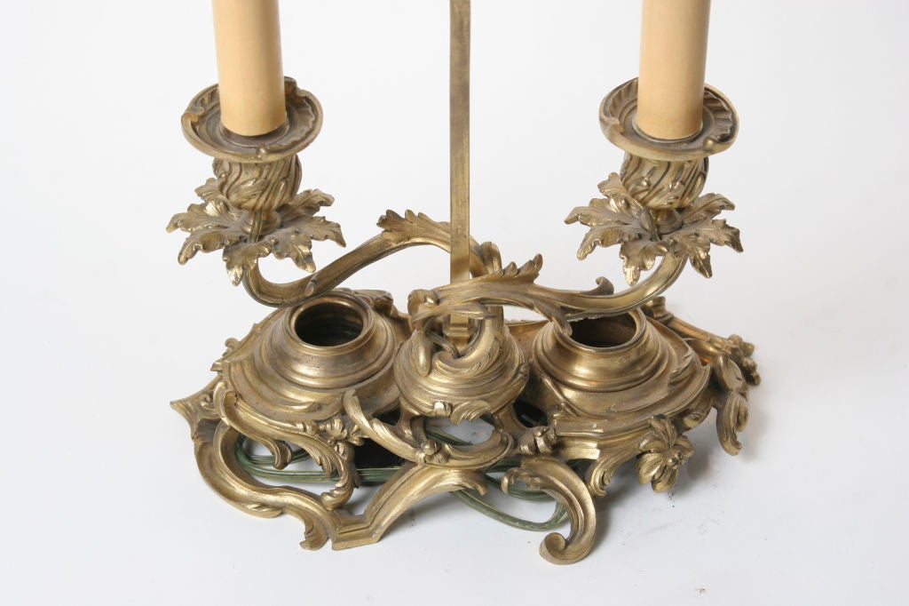 French Finely Cast Louis XV Gilt Bronze Candlestick Lamp For Sale