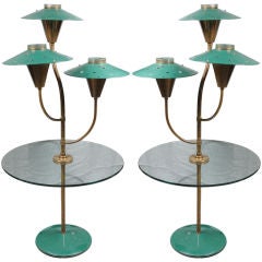 Pair of Painted Tole Glass and Brass lamp tables 1