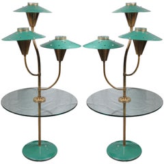 Pair of Painted Tole Glass and Brass lamp tables