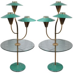 Pair of Painted Tole Glass and Brass lamp tables