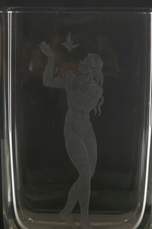 European Art Deco Etched Glass Vase