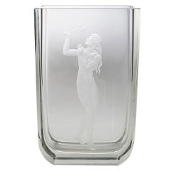 Art Deco Etched Glass Vase