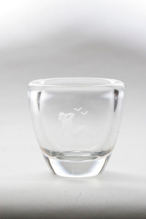 French Orrefors Etched Glass Vase For Sale