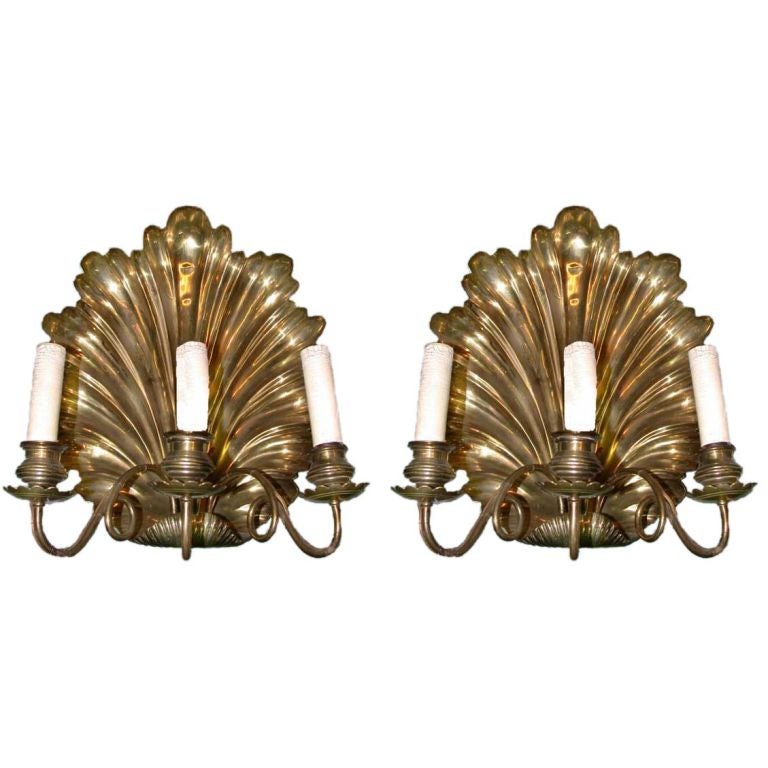 Pair of Unusual Shell Backed Three-Arm Brass Wall Sconces For Sale at  1stDibs | unusual wall sconces, brass shell sconce, unusual wall lights