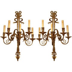 Pair of Louis XVI Style Gilt Bronze Five Arm Wall Sconces