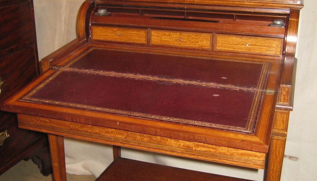 Inlay Edwardian Satinwood  Bonheur du Jour by Edwards & Roberts For Sale