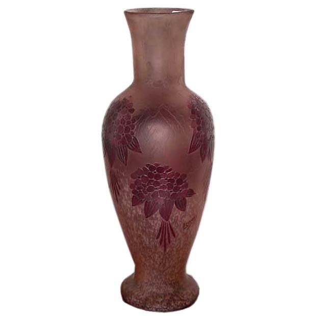 French Art Nouveau Cameo Glass Vase, Signed Legras