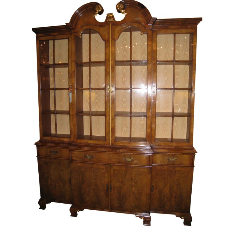 Georgian Style Walnut  and Parcel Gilt Breakfront Bookcase