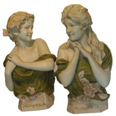 Paire de bustes figuratifs Art Nouveau en porcelaine Royal Dux
