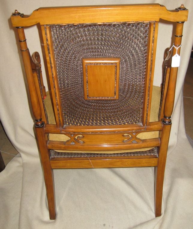 Edwardian Sheraton Style Cane and  Satinwood Armchair