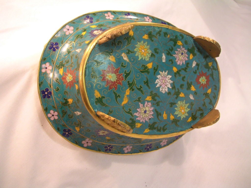 Chinese Cloisonné and Gilt Bronze Footed Oval Bowl