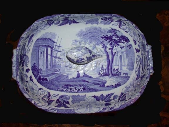 English Wedgwood's Blue Claude Pattern StonewareTureen with Platter